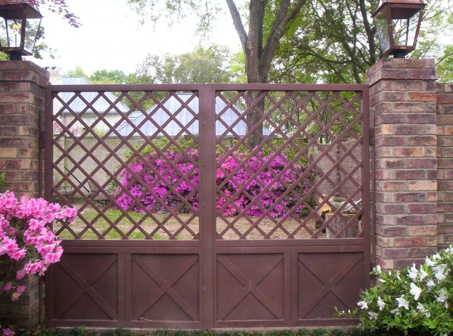 English Cottage inspired Iron Gate with Cross Hatch Design Weathered Brown Powder Coat